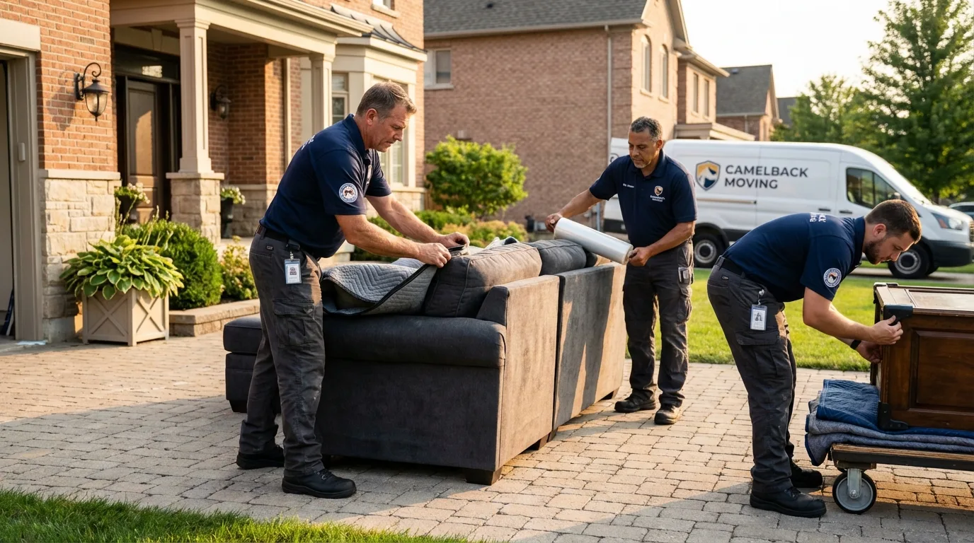 Large estate moving crew wrapping furniture in Lafayette, CA