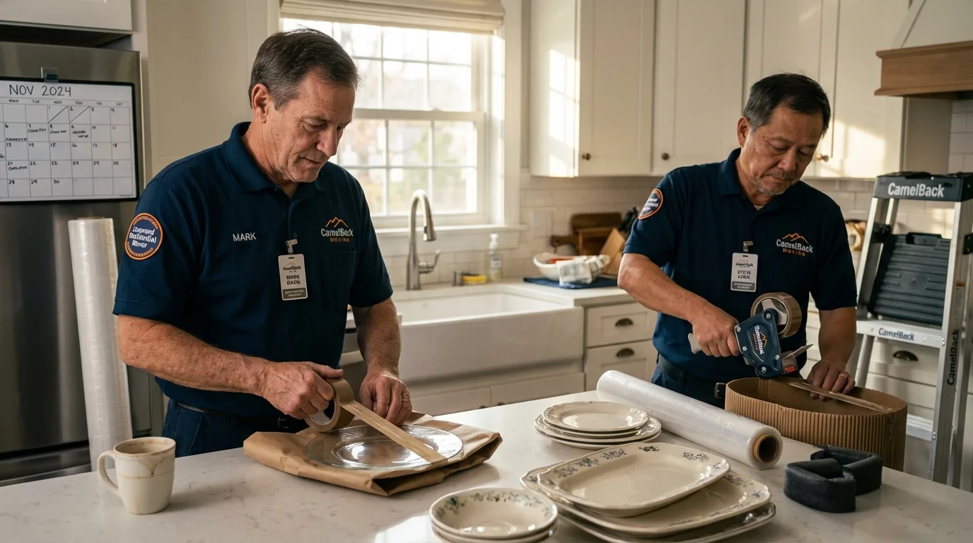 Professional crew packing kitchen dishware in Lafayette, CA